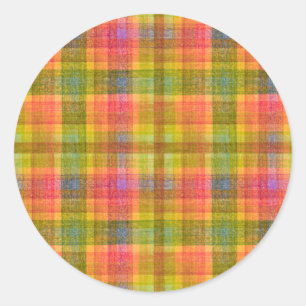 Levendig potlood kleur geruite patroon ronde sticker
