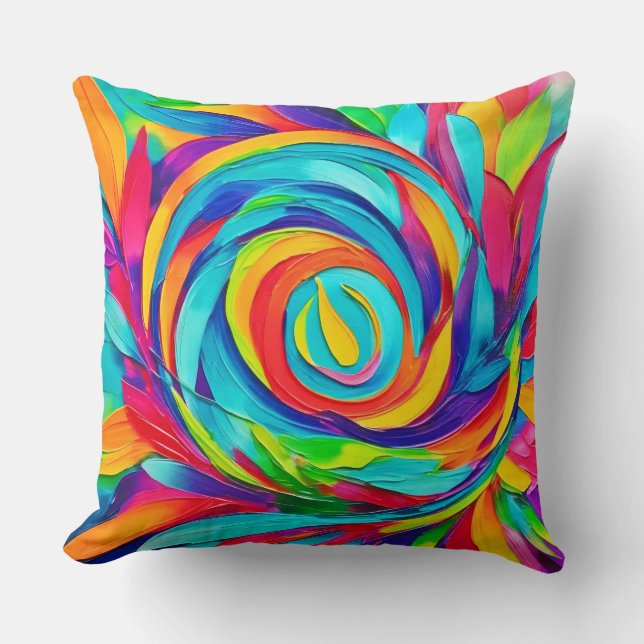 Levendig psychedelisch bloemenspiraalschilderij kussen (Voorkant)