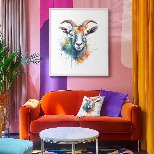Levendig Rainbow Goat Portret Poster