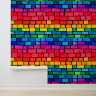 Levendig regenboog baksteen patroon behang