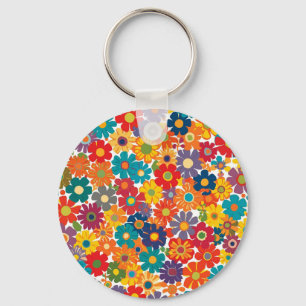 Levendig Retro 60s Madeliefje Flower Power Patroon Sleutelhanger