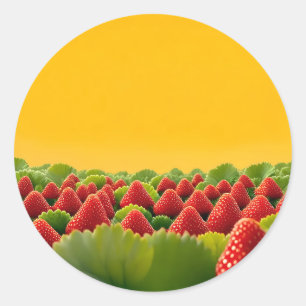 Levendig Rood Aardbeiveld Ronde Sticker