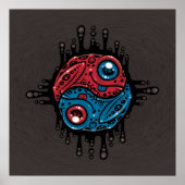 Levendig rood en blauw gif pijlkikker Yin Yang Poster (Voorkant)