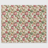 Levendig rood en groen Ornament Holly Array Cadeaupapier (Vlak)