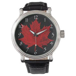 Levendig rood esdoornblad-Canada Horloge