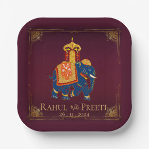 Levendig rood goud mandala indiaanse bruiloft papieren bordje