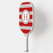 Levendig Rood & Grijs Modern Gestreepte Monogram Pickleball Paddle (Links)
