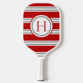 Levendig Rood & Grijs Modern Gestreepte Monogram Pickleball Paddle (Achterkant)
