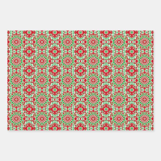 Levendig rood, groen en wit patroon inpakpapier vel (Voorkant 3)