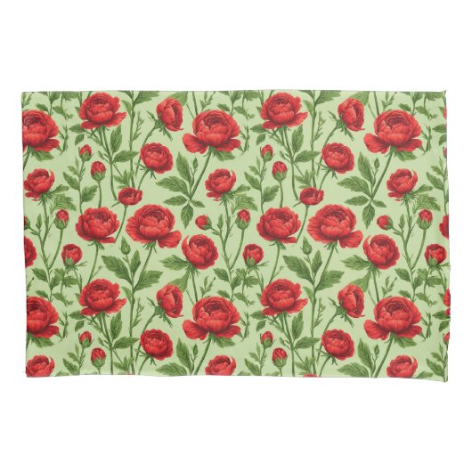 Levendig Rood Ranunculus Bloempatroon Kussensloop (Voorkant)