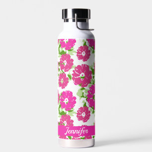 Levendig roze Abstract bloemontwerp   Gepersonalis Waterfles