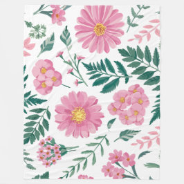 Levendig Roze Bloemen Patroon Met Weelderig Groen Fleece Deken