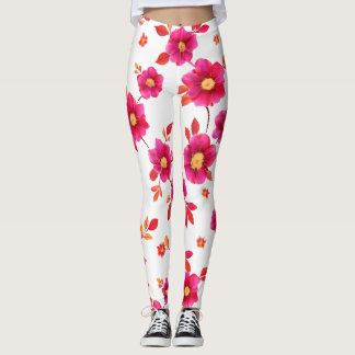 Levendig Roze Bloemen Waterverf Patroon Leggings