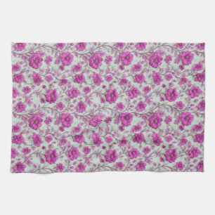 Levendig Roze Bloemmotief Met Magenta Bloemen Theedoek