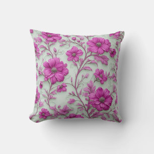 Levendig Roze Bloempatroon Met Magenta Bloemen Kussen