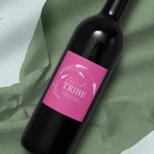 Levendig roze bruidsmeisje voorstel label wijn etiket