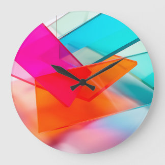 Levendig Roze Cyaan Moderne Geometrische Lagen Grote Klok