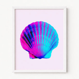 Levendig roze en aquablauwe sint-jakobsschelp poster