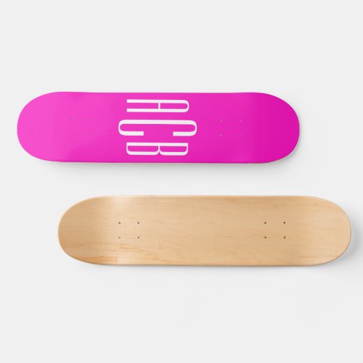 Levendig Roze en Wit Drie Letter Monogram Skateboard (Horizontaal)