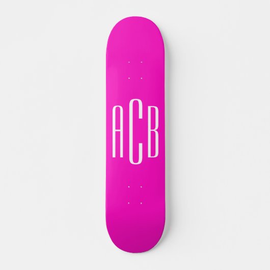 Levendig Roze en Wit Drie Letter Monogram Skateboard (Voorkant)