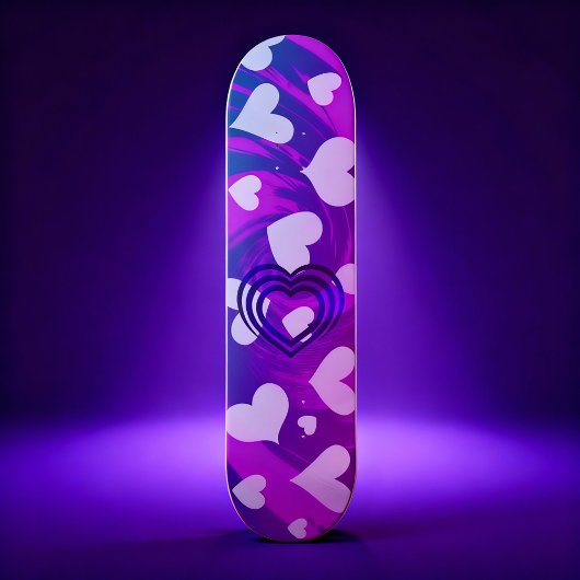 Levendig roze en wit hartpatroon skateboard