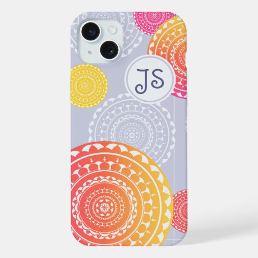 Levendig roze geel willekeurig mandala monogram iPhone hoesje (Achterkant)