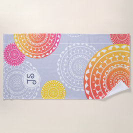 Levendig roze geel willekeurig mandala monogram strandlaken