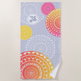 Levendig roze geel willekeurig mandala monogram strandlaken