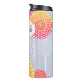 Levendig roze geel willekeurig mandala monogram thermosbeker (Geroteerd rechts)