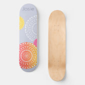 Levendig Roze Geel Willekeurige Mandala op Blauwe Skateboard (Voorkant)