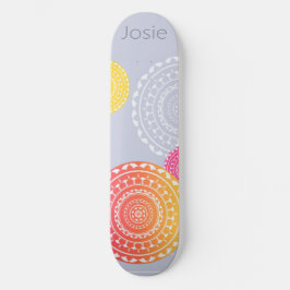 Levendig Roze Geel Willekeurige Mandala op Blauwe  Skateboard