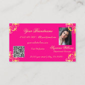 Levendig Roze Goud Monogram Foto QR-code Visitekaartje (Achterkant)