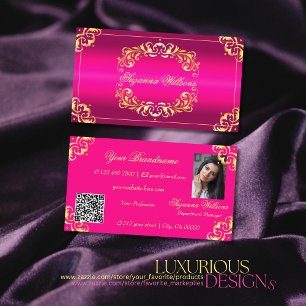 Levendig Roze Goud Versierd met Foto en QR Code Visitekaartje