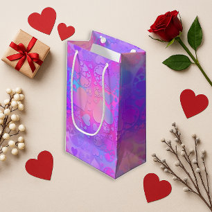 Levendig Roze Holografisch Hartpatroonontwerp Klein Cadeauzakje