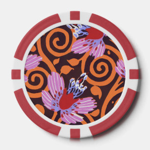 Levendig Roze & Oranje Draaikolk Art Deco Bloem Poker Chips