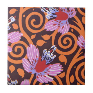Levendig Roze & Oranje Wervelende Art Deco Bloem Tegeltje