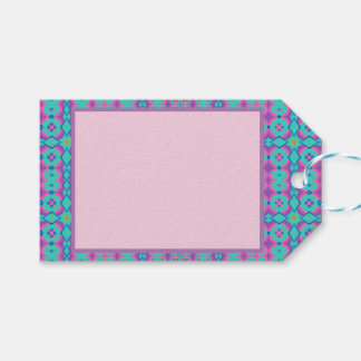Levendig roze rechthoekig ontwerp op blauwe achter cadeaulabel