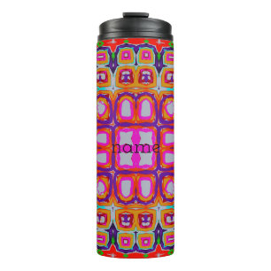 Levendig Roze Sinaasappel Abstract Kaleidoscoop Pa Thermosbeker