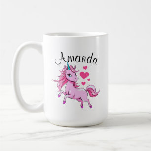 Levendig Roze Springen Eenhoorn Meisje Naam Koffiemok