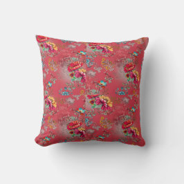 Levendig Roze Vintage Bloemmotief Sherpa Deken Kussen