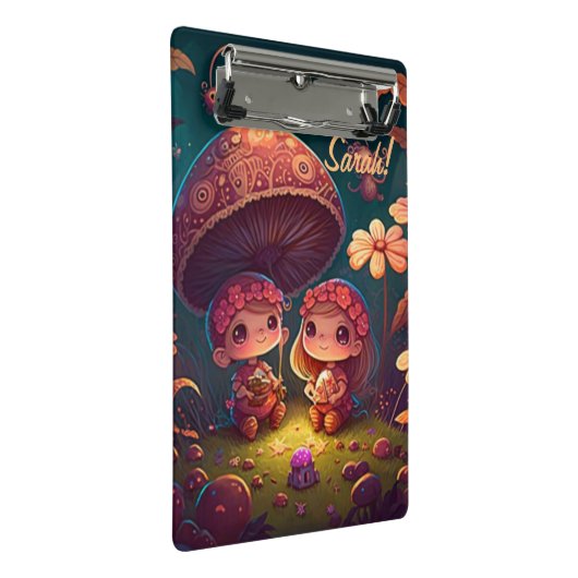 Levendig schattige elven spelen onder paddenstoele mini klembord