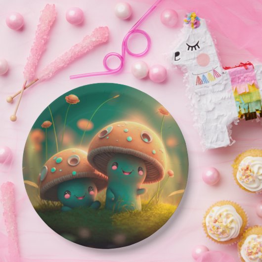 Levendig schattige elven spelen onder paddenstoele papieren bordje (Feest)