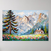 Levendig schilderij Mountain Wildflower Cabin Art Poster (Voorkant)