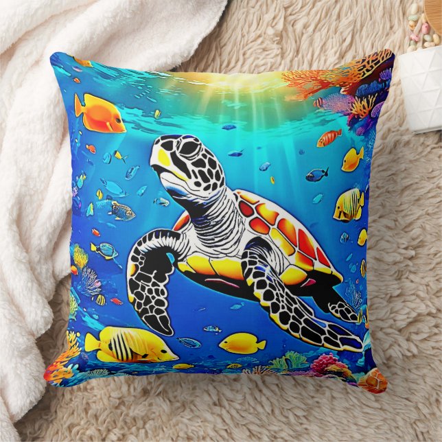 Levendig Schildpad Reef Leven Kussen (Deken)