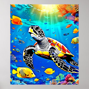 Levendig Schildpad Reef Leven Poster