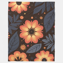 Levendig Sinaasappel Bloempatroon op Donkere Achte Fleece Deken