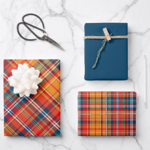 Levendig Sinaasappel, rood & blauw Plaid Inpakpapier Vel