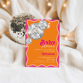 Levendig Sinaasappel Roze Disco Ball Baby shower D Kaart