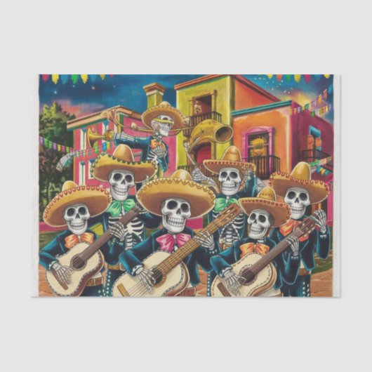 Levendig Skelet Mariachi Band Día de Los muertos Tissuepapier (Voorkant)
