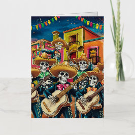 Levendig Skeleton Mariachi Band Día de Los muertos Folie Wenskaart